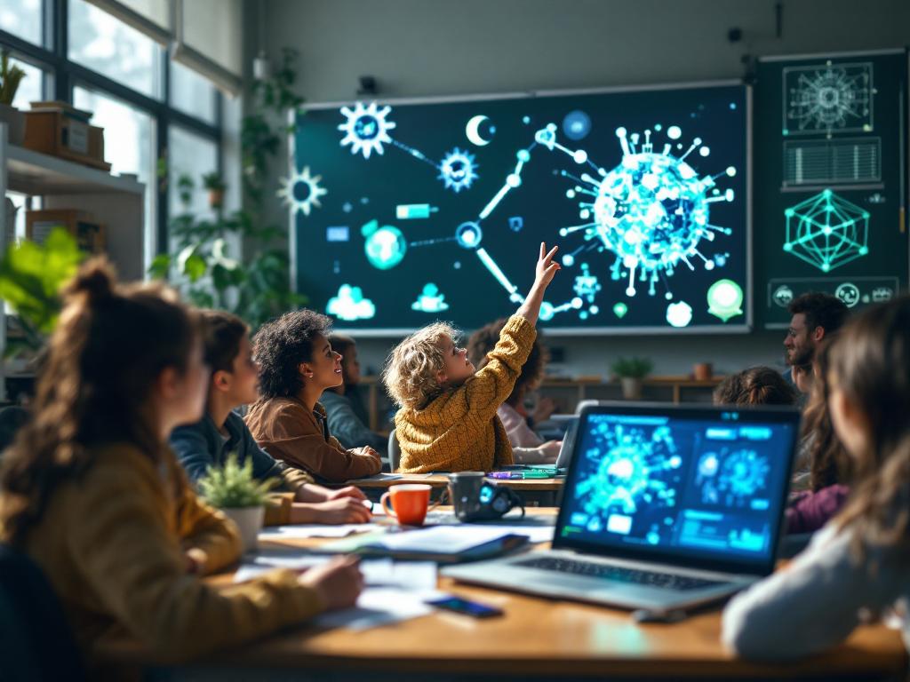Students learning AI image generation in a classroom setting.