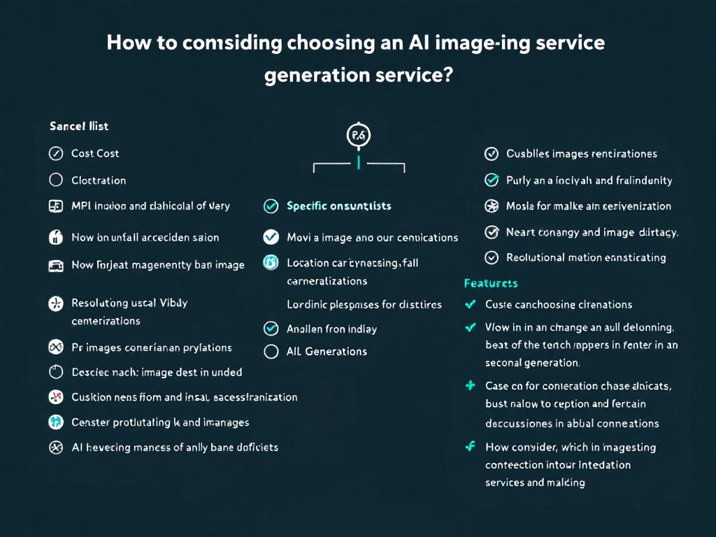 A checklist graphic highlighting key criteria for selecting an AI image generation service.
