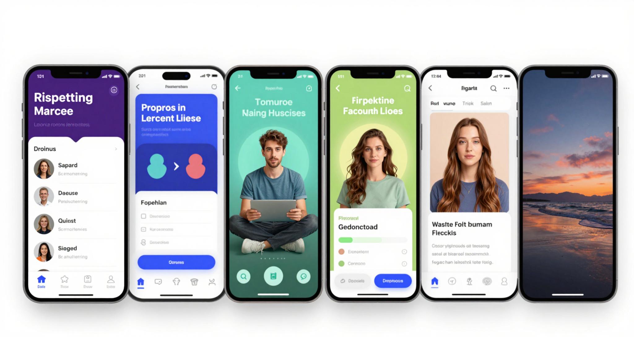 여러 AI 사주팔자 플랫폼의 다양한 사용자 인터페이스 스타일을 나타내는 스마트폰 화면