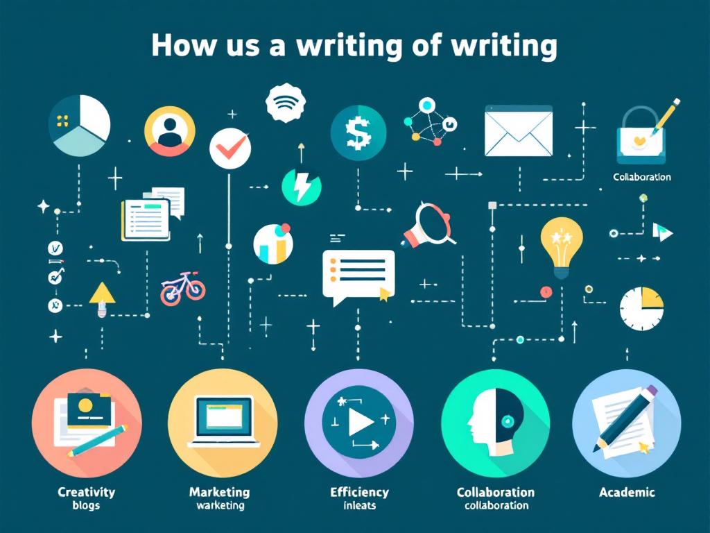 Infographic illustrating different AI writing tool features and applications.