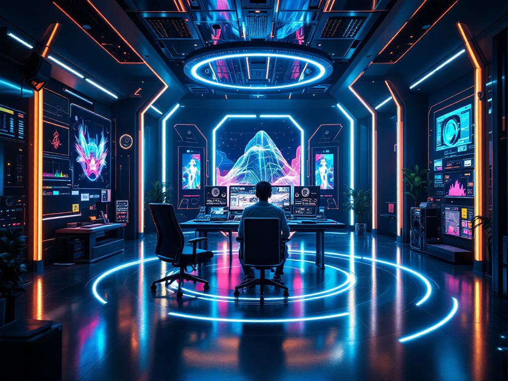 A high-tech music video creation studio powered by AI technology.
