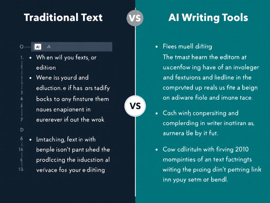A graphic comparison showing the differences between regular text editors and advanced AI writing programs.