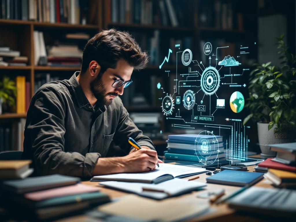 A researcher utilizing AI writing software to assist in drafting an academic paper.