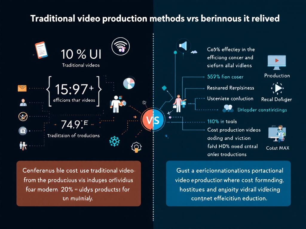 Comparison of traditional vs AI video production methods.
