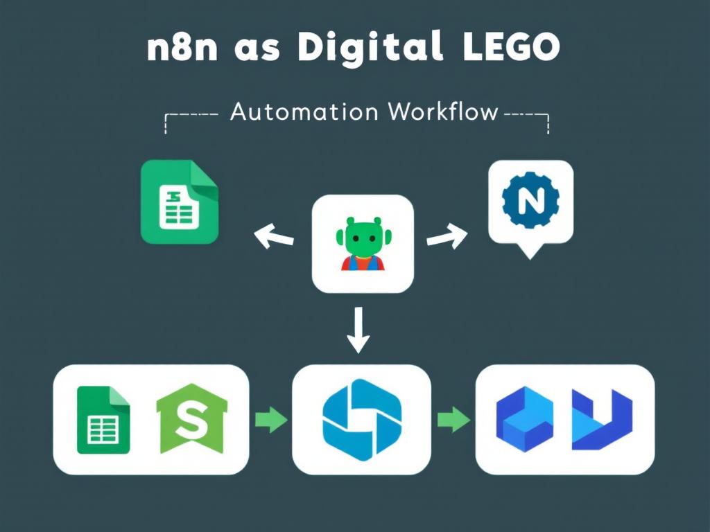 An illustration depicting n8n as a digital LEGO platform for creating automations.