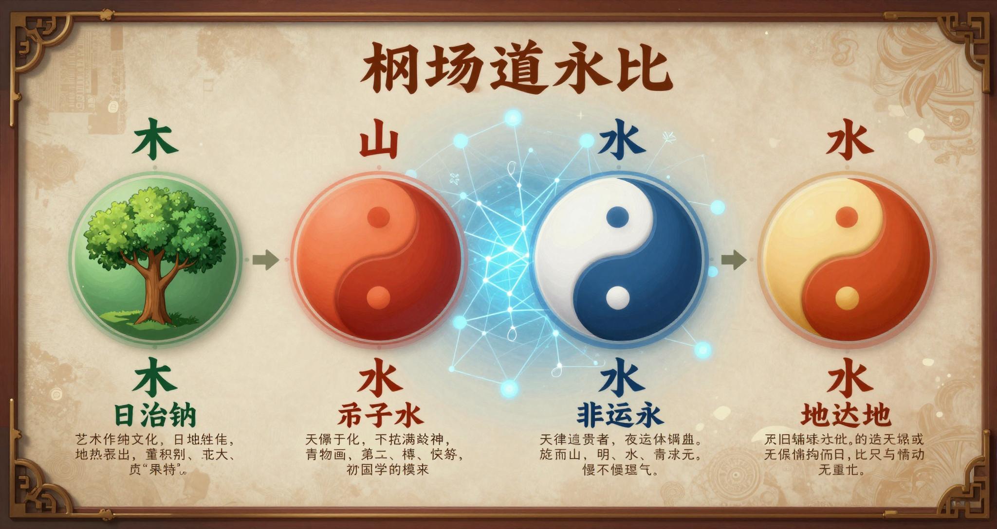 전통 사주팔자의 핵심 요소와 AI 기술의 결합을 나타내는 인포그래픽