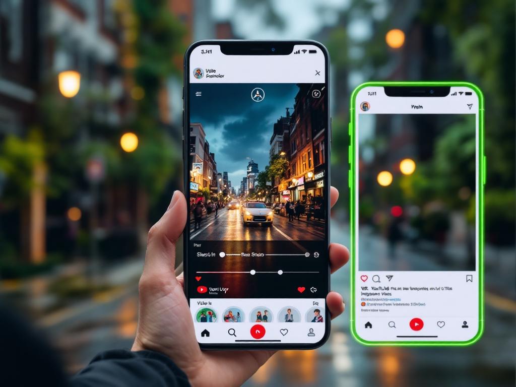 Depiction of the use of AI video generation for social media content creation.