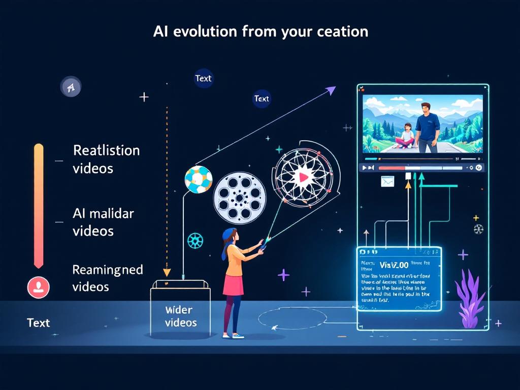 An AI creating videos from text prompts visually represented.