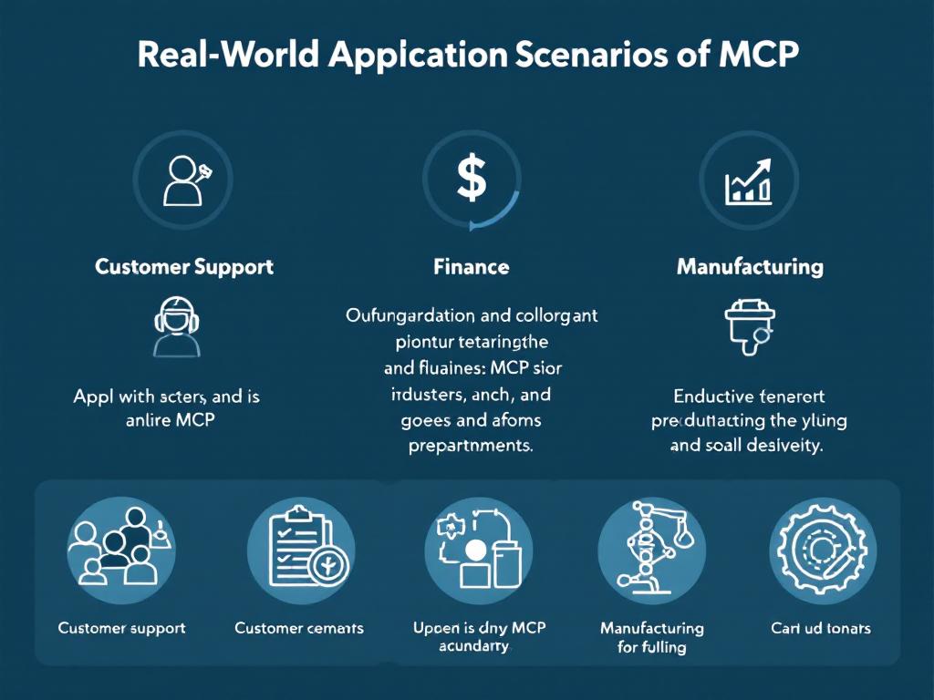 Industry applications of MCP showing its use in different sectors like finance, customer service, and smart manufacturing.