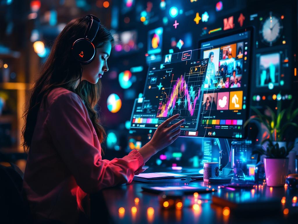 An influencer using AI tools for engaging video content creation.