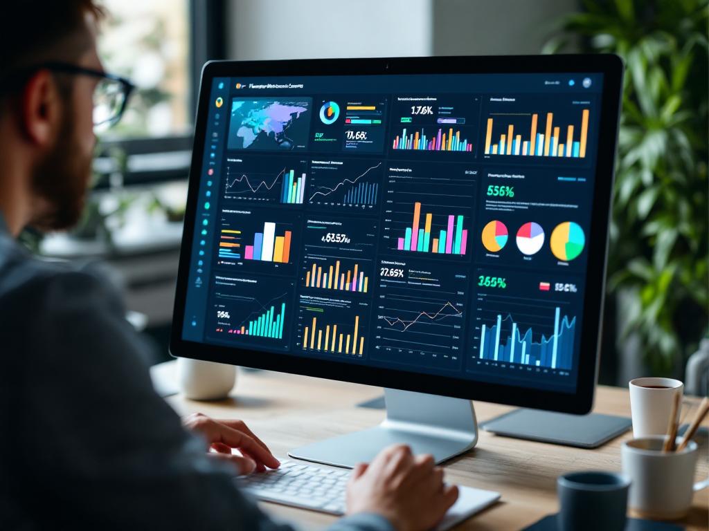 A marketer examining the analytics dashboard with graphs showing increased engagement from personalized video ads.