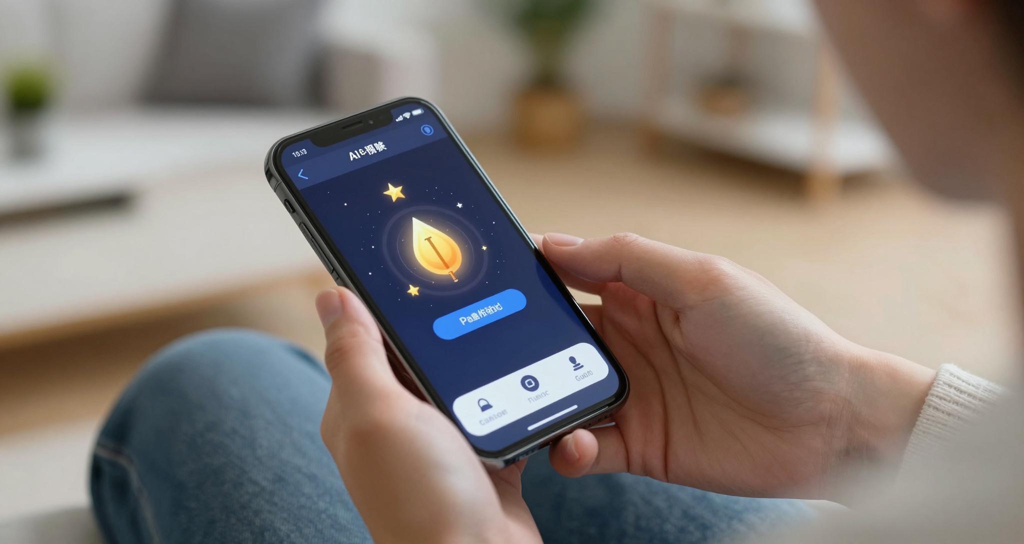 집에서 스마트폰으로 AI 사주팔자 무료 풀이 앱을 사용하는 모습