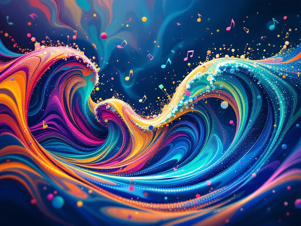 An abstract representation of music waves and rhythms.