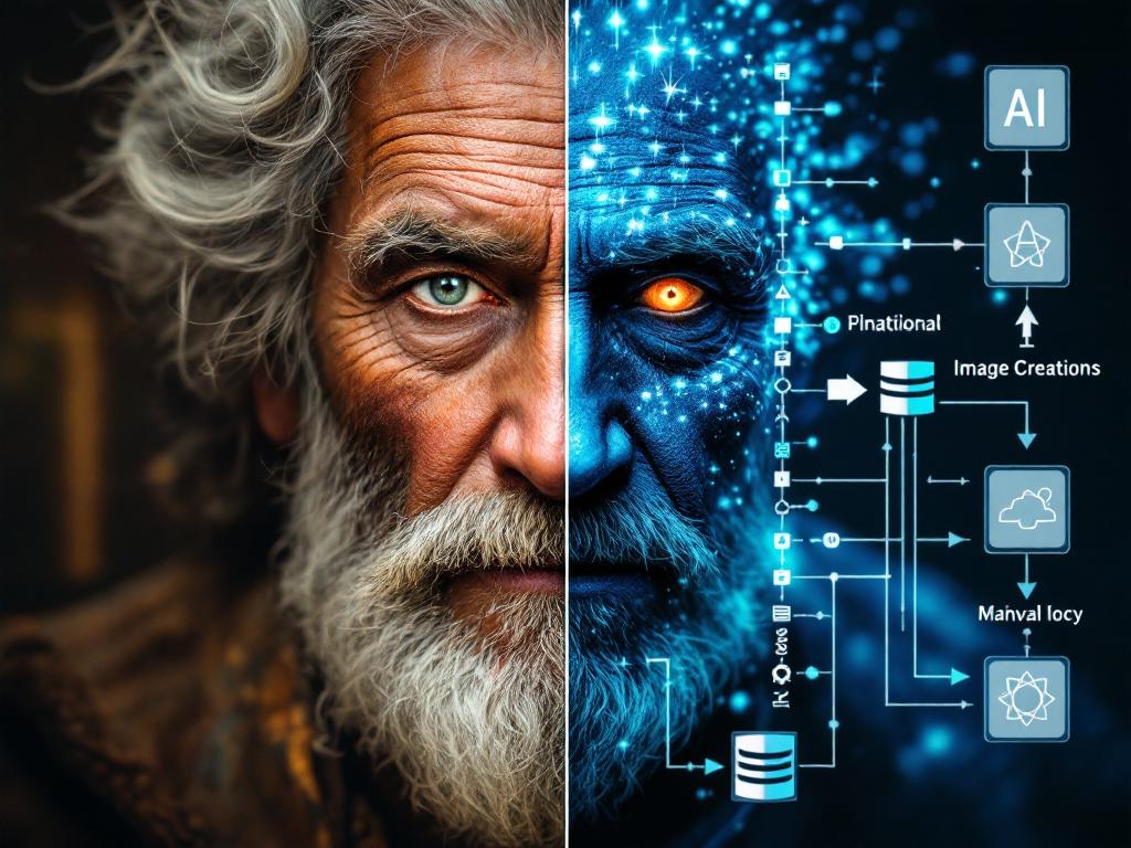 Comparison of traditional and AI-driven art creation methods.