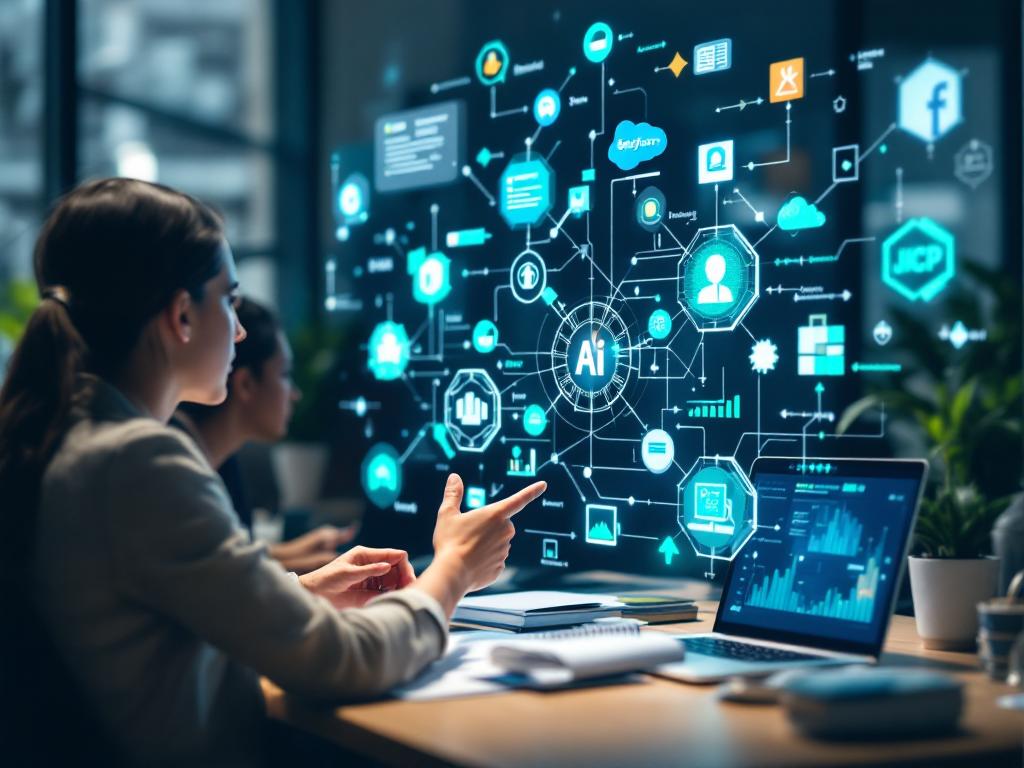 Employees benefiting from AI tools via MCP in a corporate project management setting.