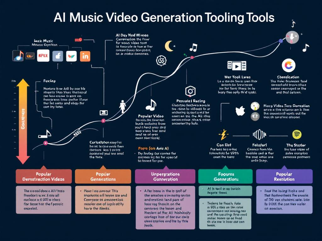 Infographic on AI music video generation tools and their evolution.