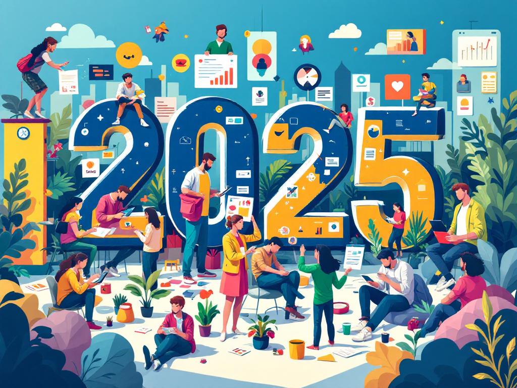 A modern scene of individuals from different industries using AI tools in 2025.