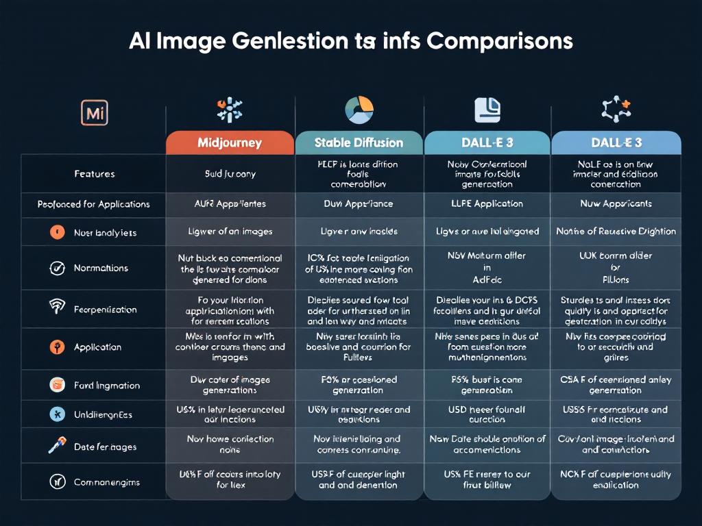 Infographic comparing features of different AI image generation tools.