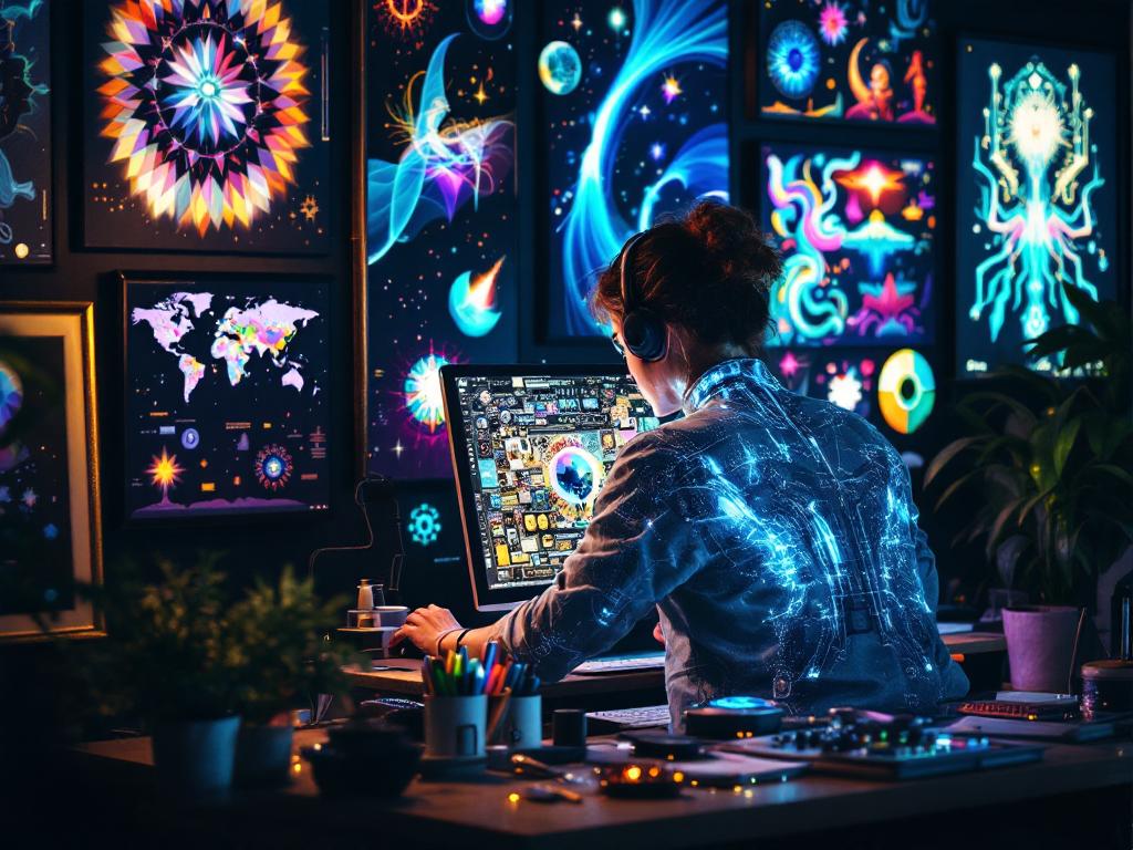 An AI artist engaged in creative work, highlighting the integration of AI in artistic processes.
