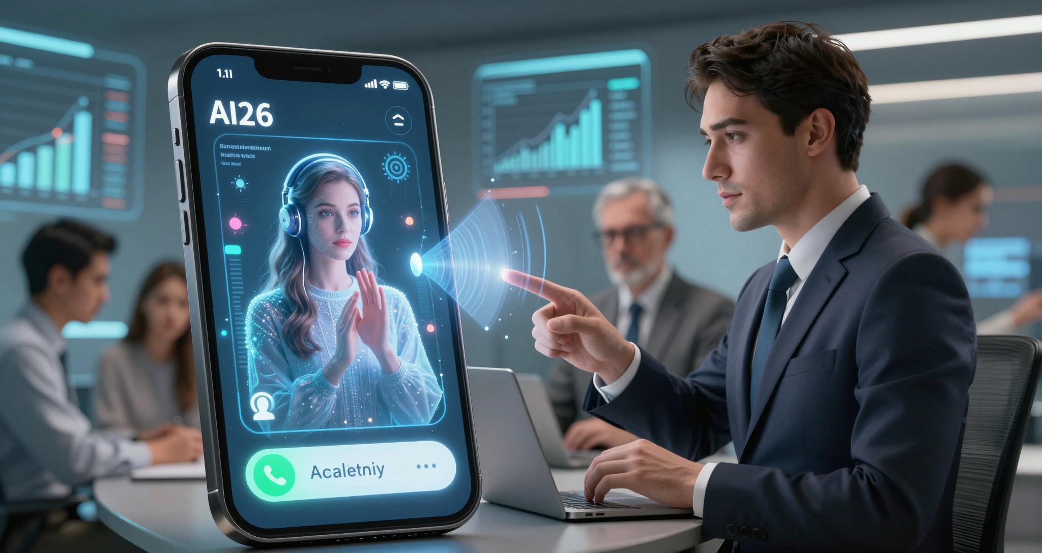 스마트폰 음성 대화 기능과 AI 역술인이 함께 작업하는 2026년 최신 AI 명리학 동향 장면