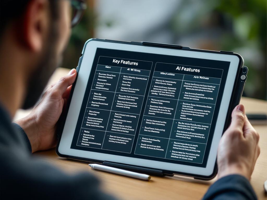 A comparison of AI writing tools on a tablet.