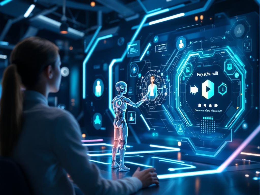 A user engaging with an AI avatar that provides personalized video responses in an immersive environment.