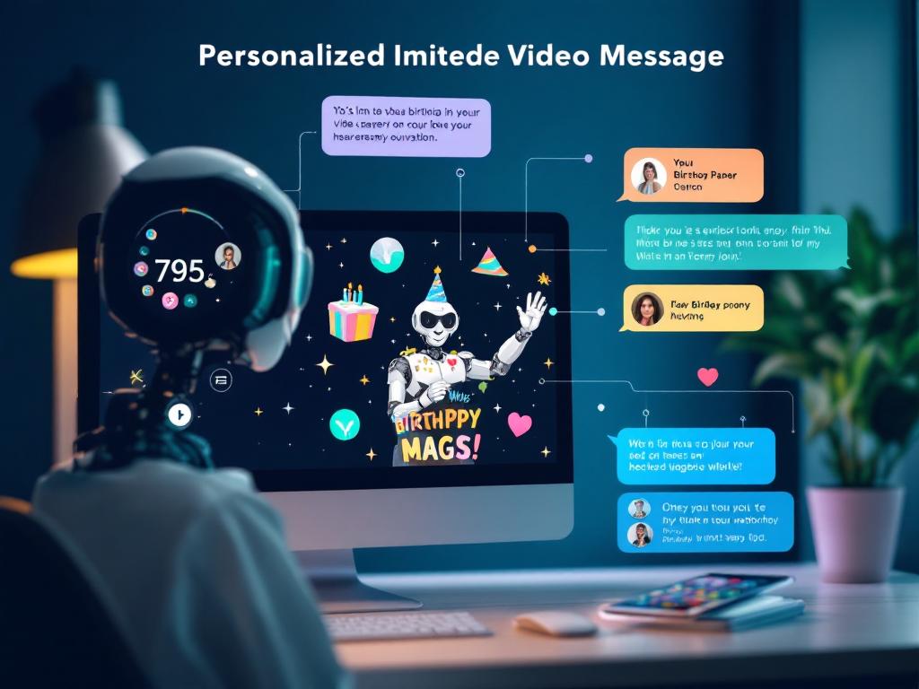 Illustration of personalized AI-generated video messages for various occasions.
