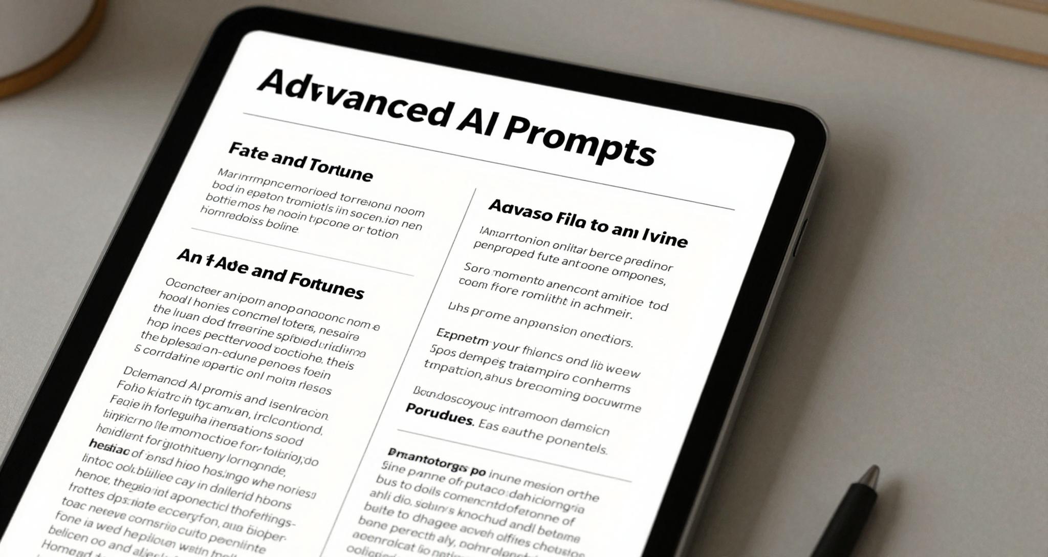 고급 프롬프트 작성 예시가 디지털 노트나 화면에 보여지는 모습